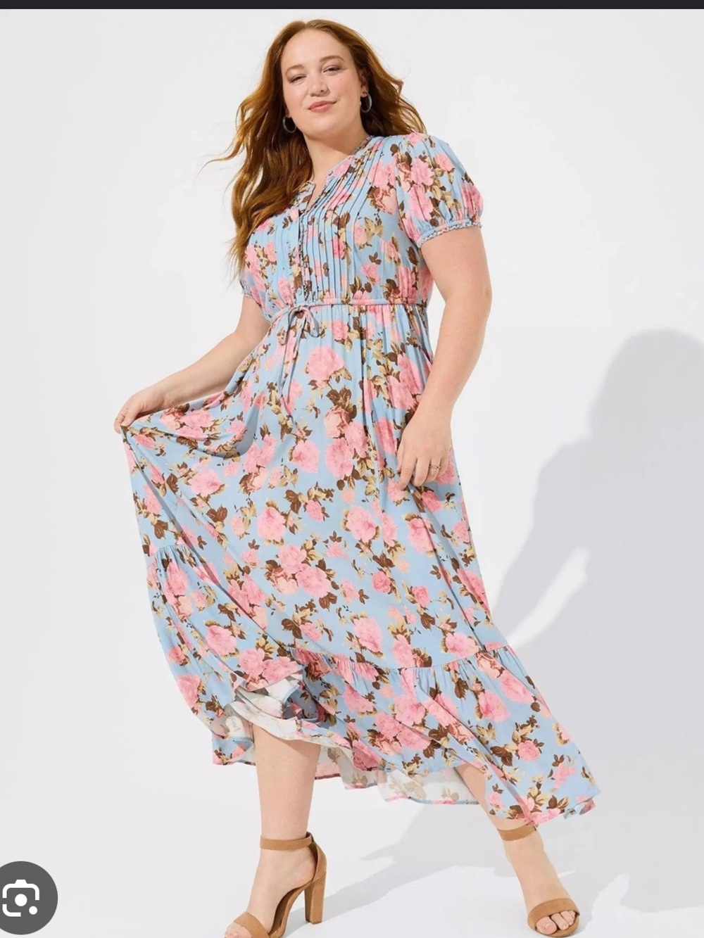 Torrid Light Blue Floral Button Front Maxi Dress Pockets Cottagecore Large